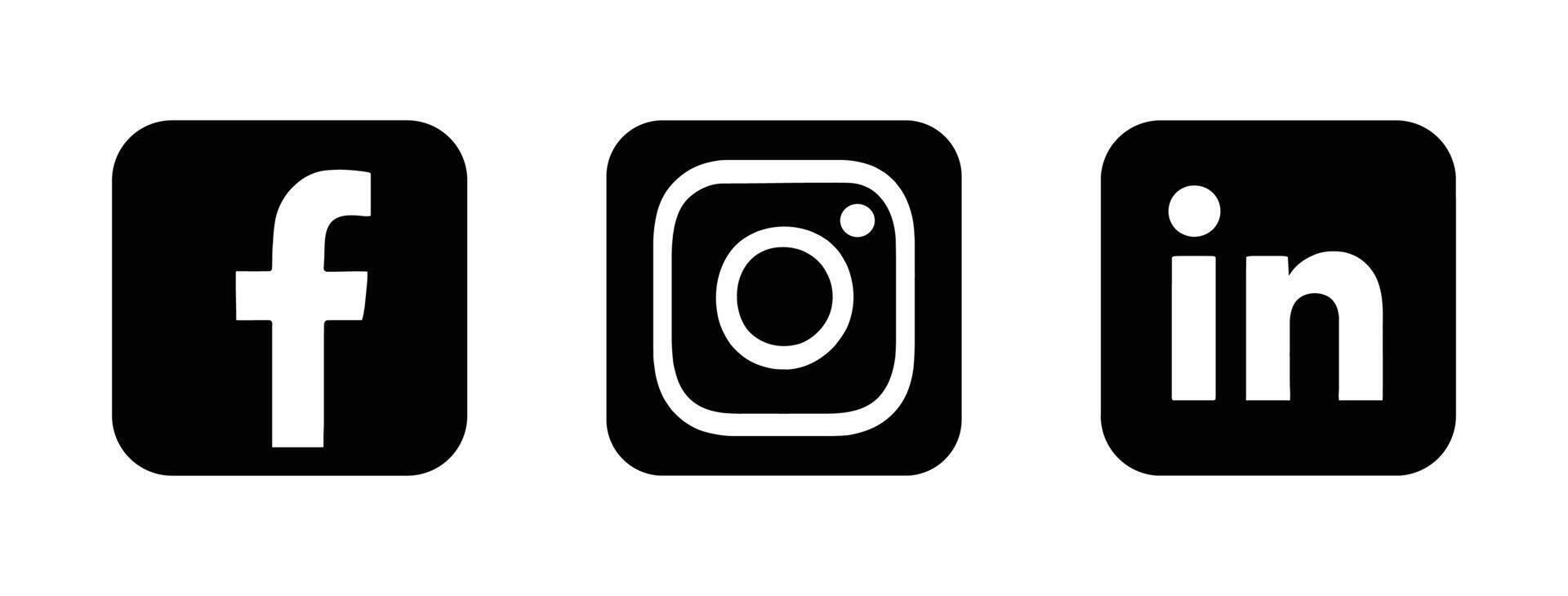 black and white social media logo set of facebook instagram and linkedin free vector